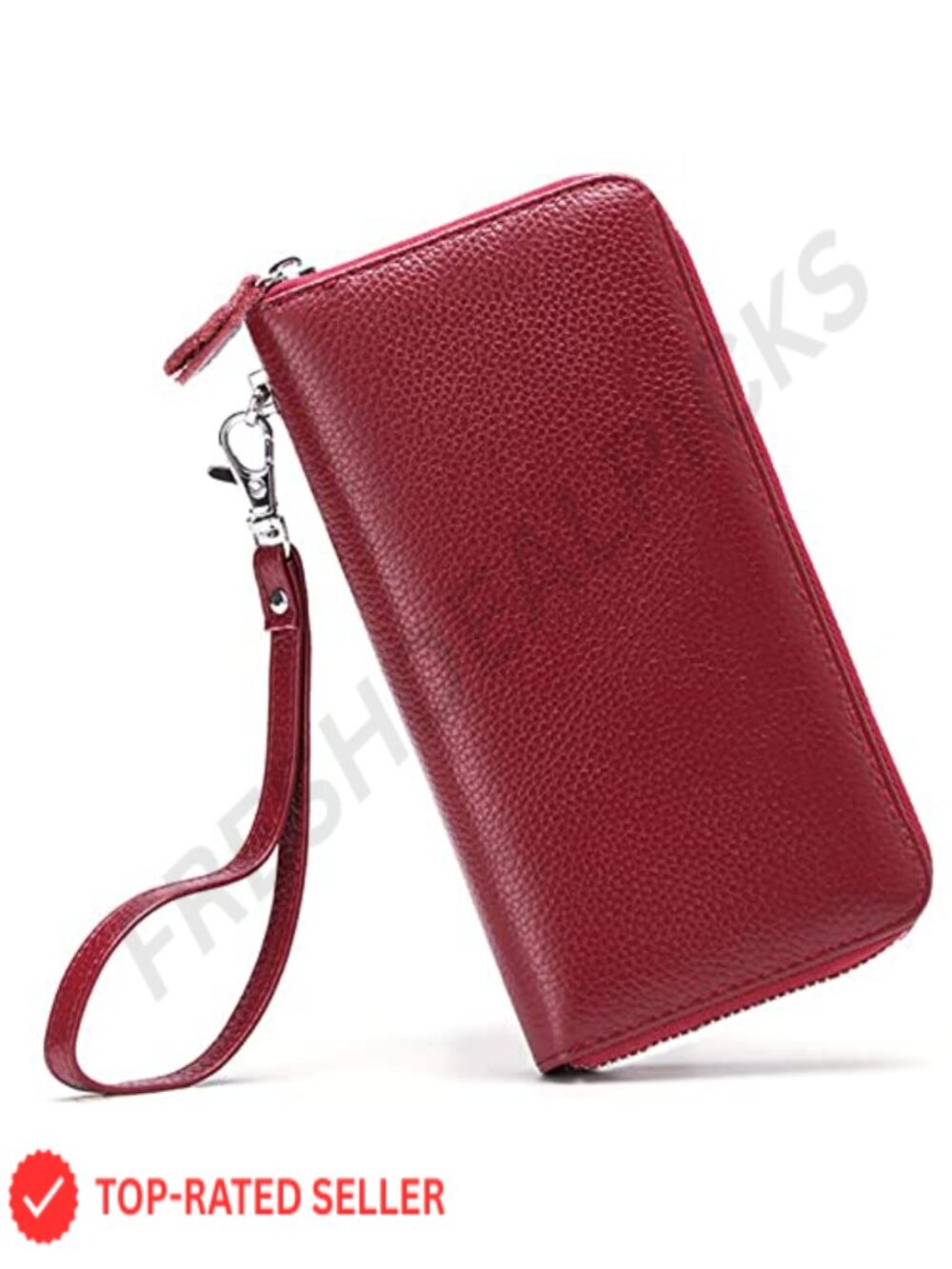 Genuine Leather RFID Blocking Wristlet Wallet Clutch with Zip